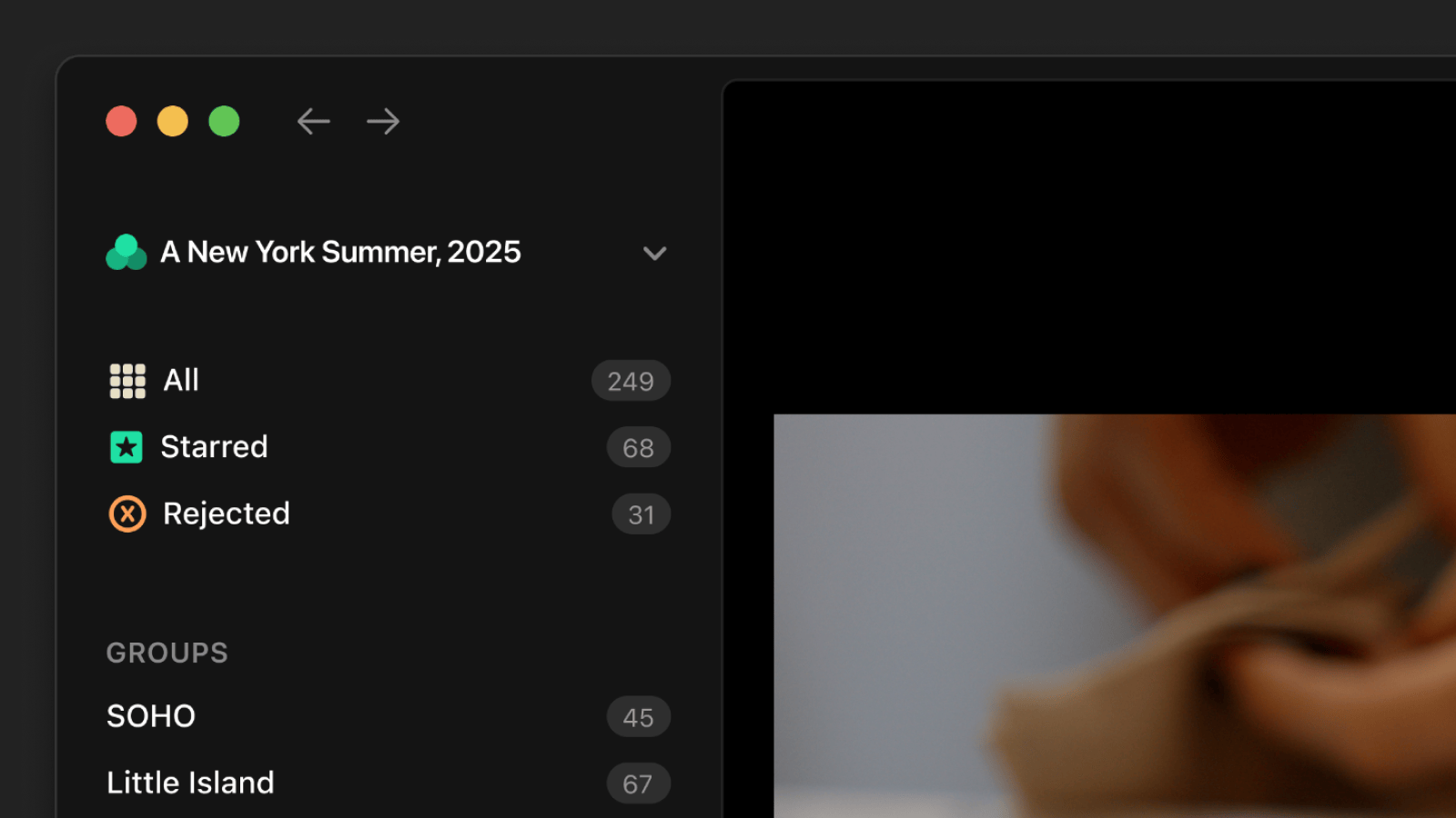 The app sidebar with our new culling buckets.