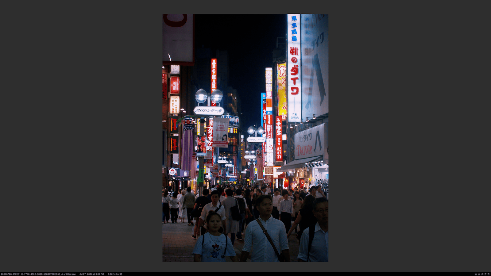 Lightbox view showing a full-screen image with metadata overlay