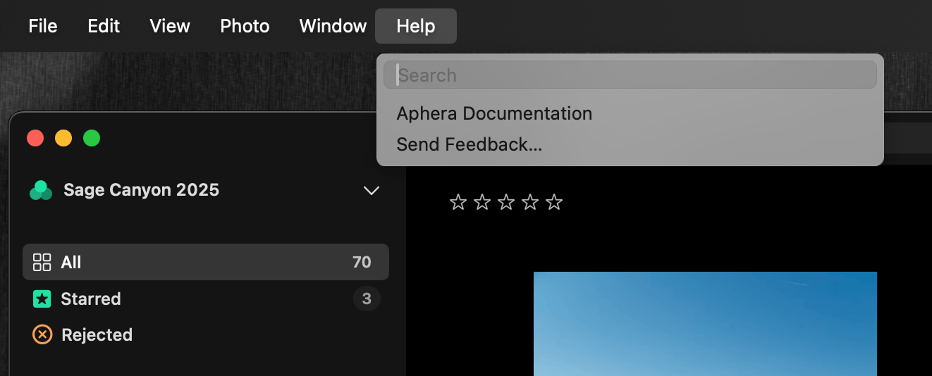 Send Feedback menu option in the Help menu