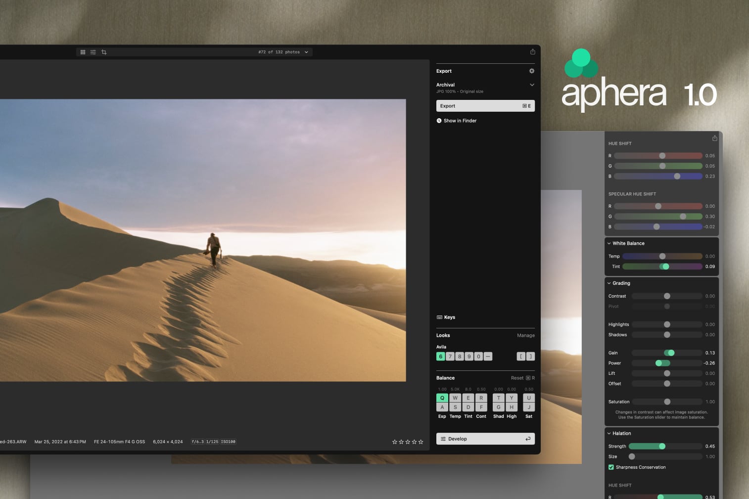 A composited image showing two screenshots of the Aphera app with the text, 'Aphera 1.0'.