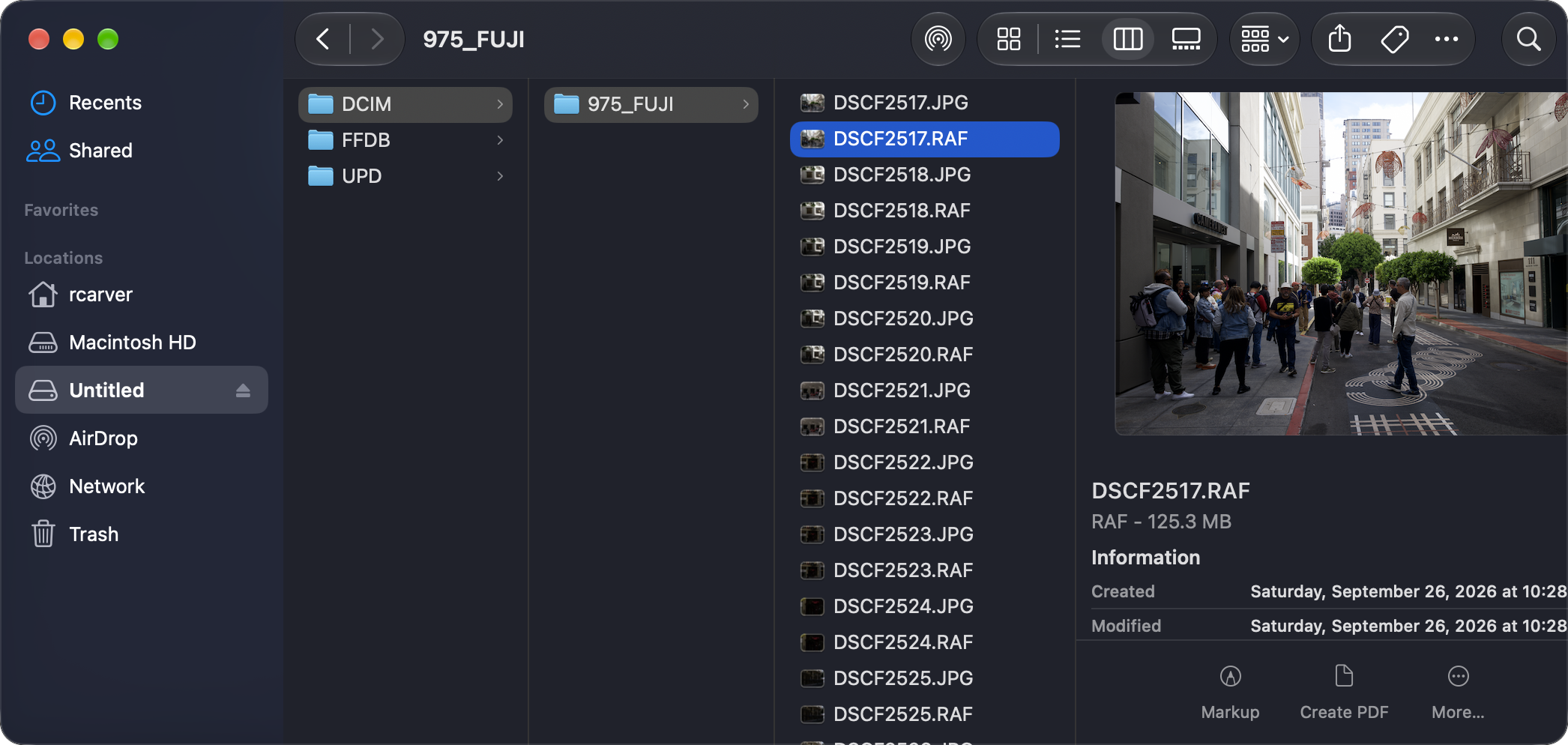 MacOS Finder window showing the contents of an SD Card