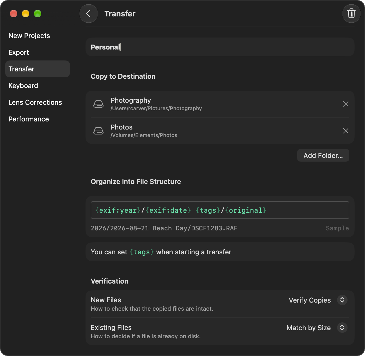 Transfer Settings